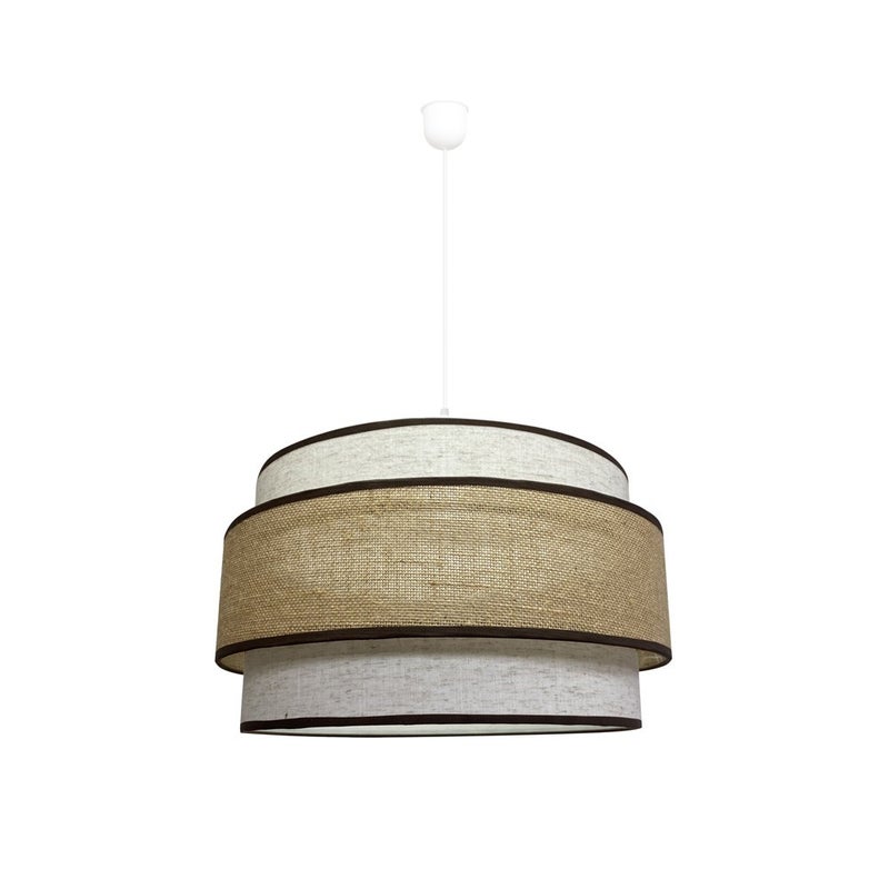 Lampa wisząca Amit z potrójnym cylindrycznym abażurem z marmurkowego brązowego lnu i zewnętrzną częścią z płótna workowego ø40 cm