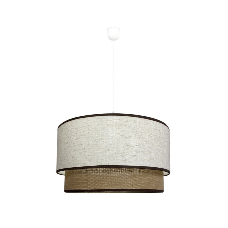Lampa sufitowa Batana w naturalnym stylu z podwójnym abażurem z brązowego marmurkowego lnu i rustykalną torbą ø40 cm