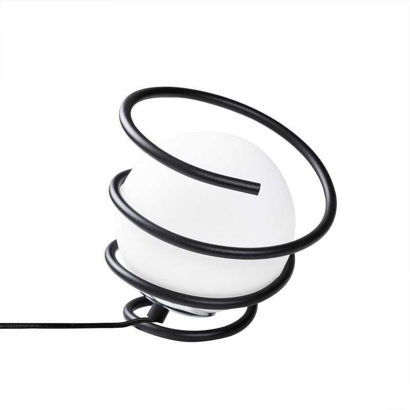 Oryginalna lampa stołowa Nordic Galene z czarną metalową spiralą i białą szklaną kulą ø20 cm