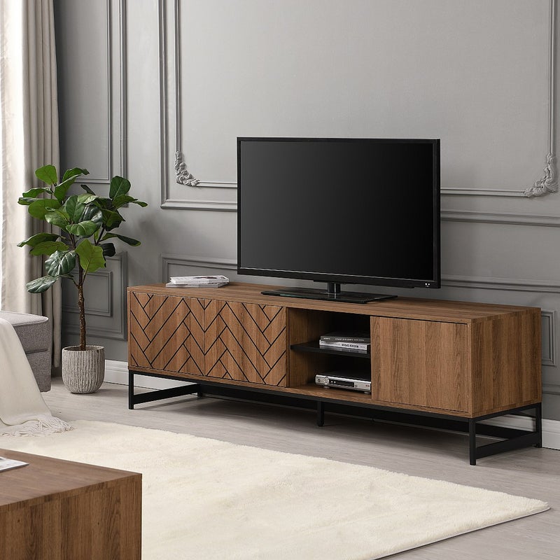 Szafka RTV 3-drzwiowa z 2 wnękami – MDF – kolor naturalny i czarny – CARATANA