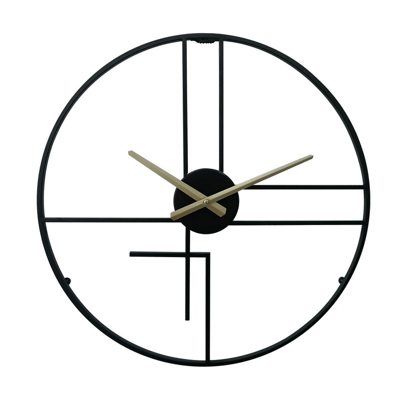 Rebecca Mobili Nowoczesny Zegar Ścienny Czarny Żółty Metalowy Minimalistyczny Design dla Biura Domowego