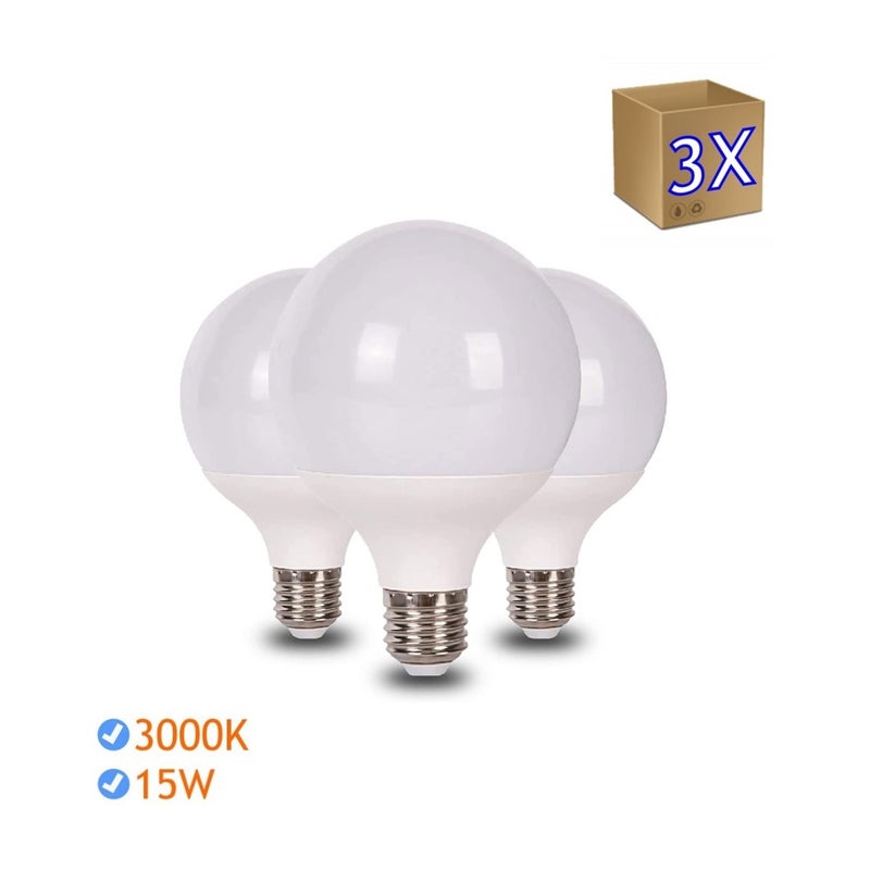 Zestaw 3 żarówek LED Globe, gwint G95 E27, 15W 1700 lumenów, ciepłe białe światło 3000K