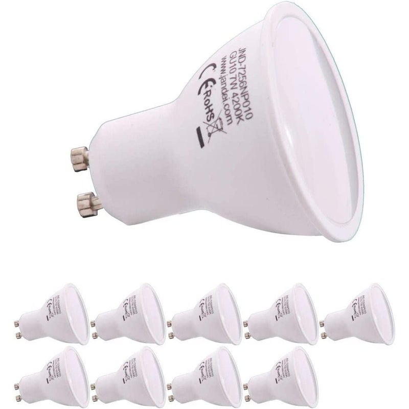 Zestaw 10 żarówek LED GU10 o mocy 7 W, 650 lumenów, neutralne białe światło 4200 K, żarówki energooszczędne