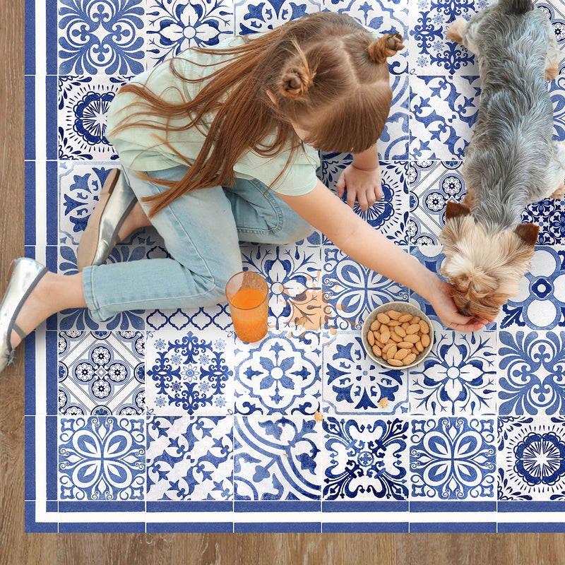 Dywan winylowy Julia 200x266 cm - PVC antypoślizgowy, winylowy dywan do kuchni lub salonu, zmywalny, styl hydrauliczny, niebieski