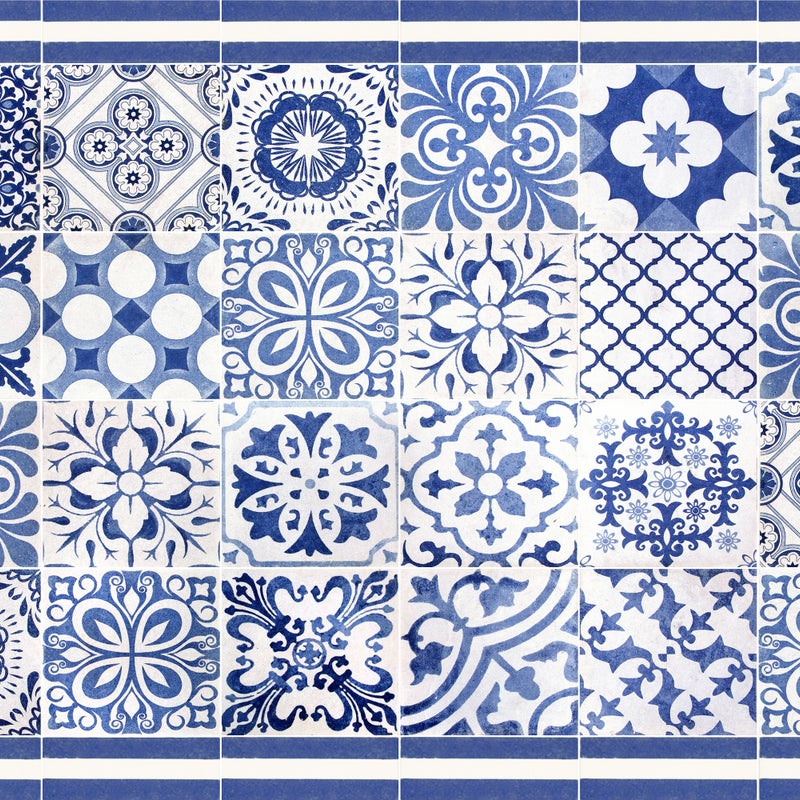 Dywan winylowy Julia 66x100 cm - antypoślizgowy dywan z PVC do kuchni lub salonu, zmywalny, w stylu hydraulicznym, niebieski