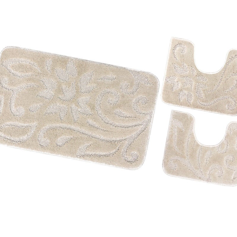 Dywanik łazienkowy Zestaw 3 Sztuk Jednolity Kolor Antypoślizgowy Girowater Chłonny Miękki Beżowy