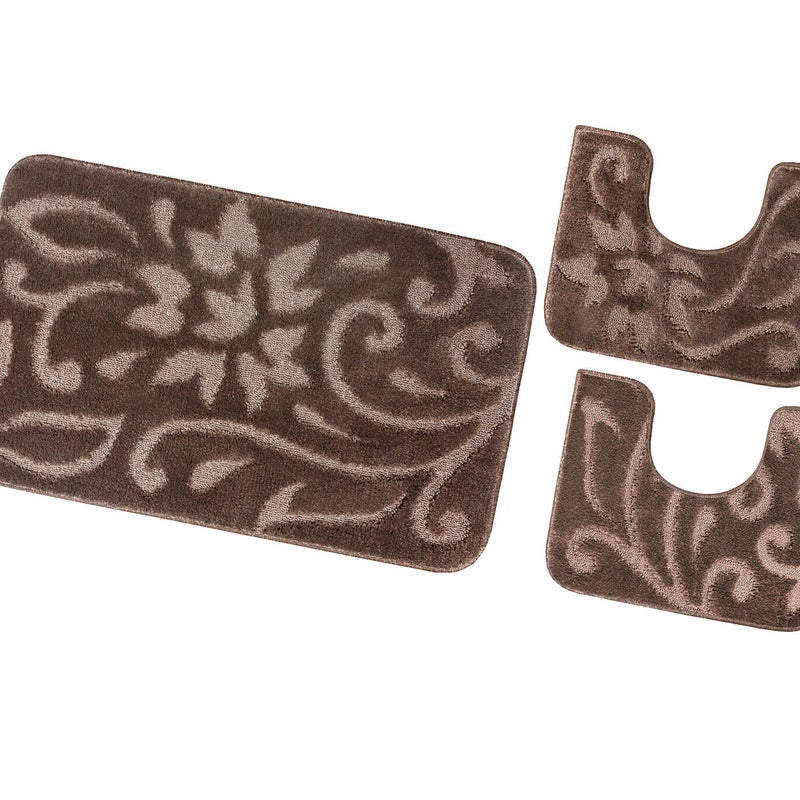 Dywanik łazienkowy Zestaw 3 Sztuk Jednolity Kolor Antypoślizgowy Girowater Chłonny Miękki Brązowy