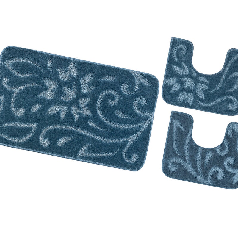 Dywanik łazienkowy Zestaw 3 Sztuk Jednolity Kolor Antypoślizgowy Girowater Chłonny Miękki Niebieski