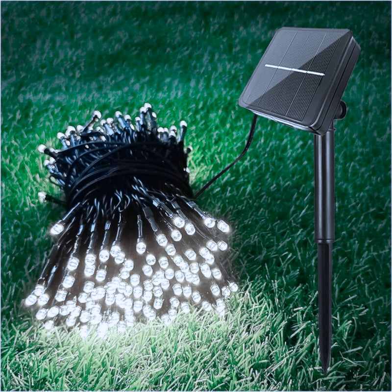 Girlanda 20m 200 Led z panelem słonecznym 8 funkcji, chłodna biel 6000K Led, akumulator 1200m, wodoodporna