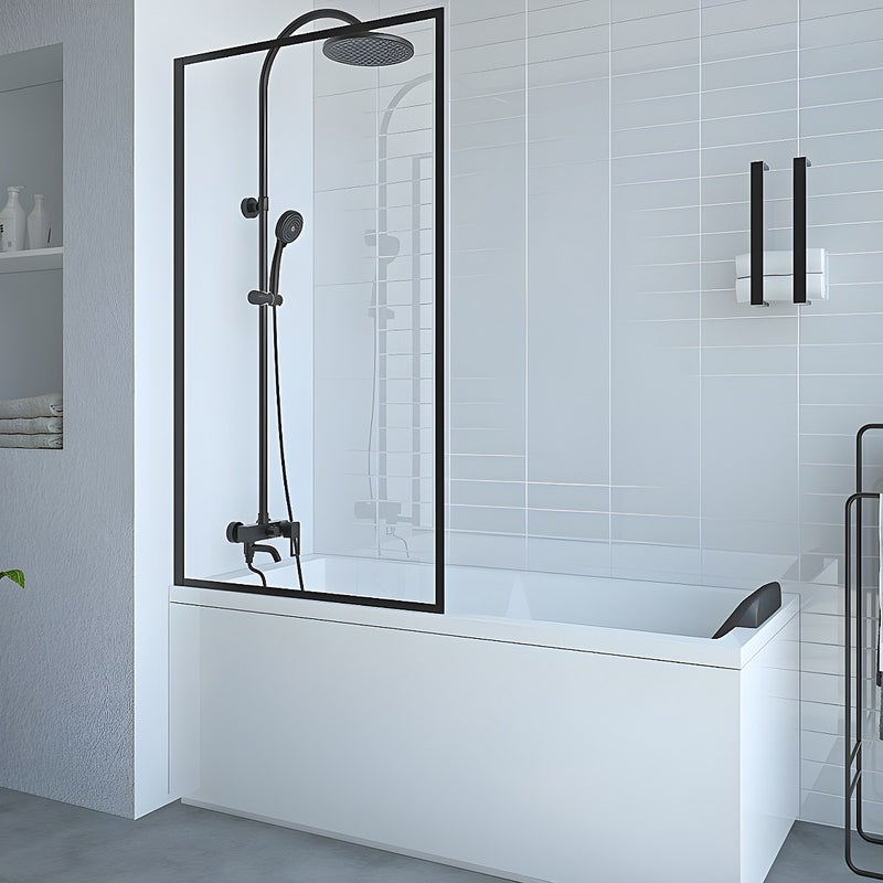 VENTE-UNIQUE Matowy czarny parawan nawannowy w stylu industrialnym - 70 x 140 cm - Szkło hartowane - BRADENTON