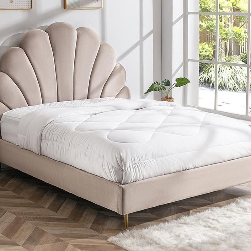 Łóżko w kształcie muszli 160 x 200 cm - Welur - Beige - LIVAYA