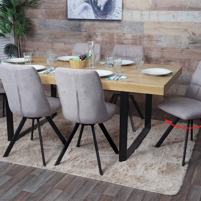 Zestaw 6 krzeseł do jadalni HWC-J69, krzesło kuchenne, obrotowa pozycja automatyczna, aksamit ~ kremowo-beżowy