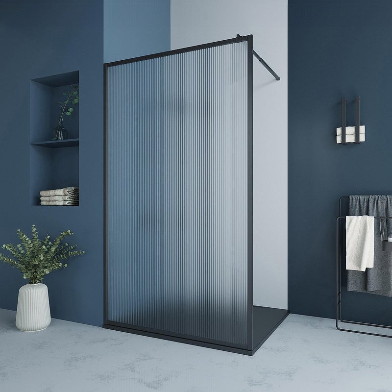 VENTE-UNIQUE Parawan prysznicowy we włoskim stylu ze szkła teksturowanego – 120 × 200 cm, kolor czarny matowy – VIRANA