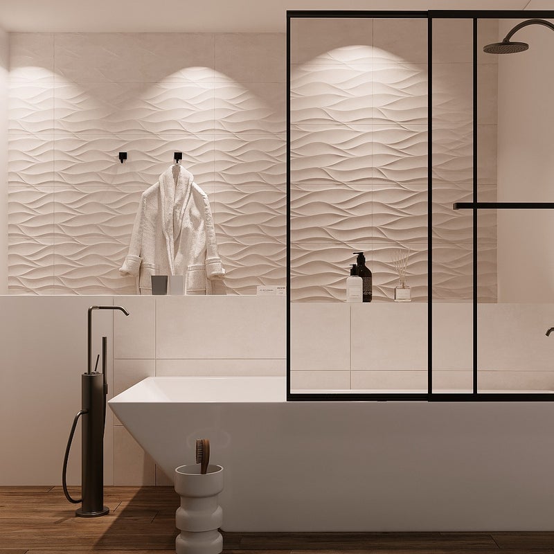 VENTE-UNIQUE Parawan nawannowy przesuwny w kolorze czarnym matowym z wieszakiem na ręczniki – 120 × 140 cm – WAIMEA