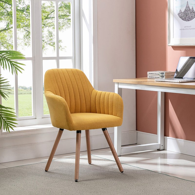 Zestaw 2 krzeseł z podłokietnikami – tkanina i metal imitacja drewna – kolor żółty - ELEANA