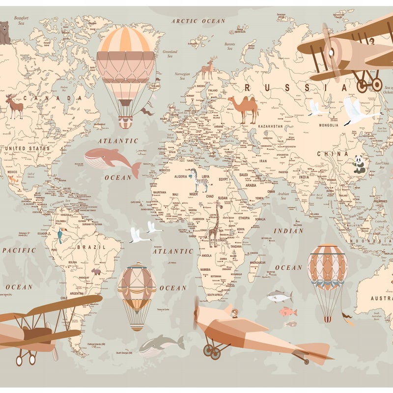 Fototapeta Dla Dzieci Chłopca Dziewczynki Mapa Świata Beżowa 254x184 cm Tapeta Dziecięca Na Flizelinie