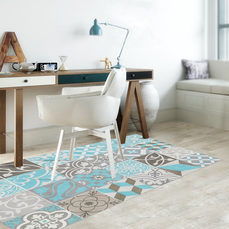 Dywan winylowy antique turkusowy 66x100 cm - antypoślizgowy PVC, winylowy do kuchni lub salonu, zmywalny, styl hydrauliczny, kolor turkusowy