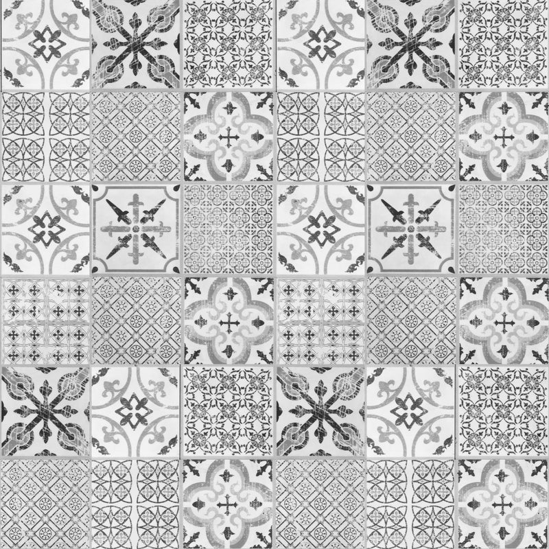 Dywanik winylowy Collage vintage szary 100x133 cm - PVC antypoślizgowy, winylowy do kuchni lub salonu, zmywalny, wodoodporny, szary