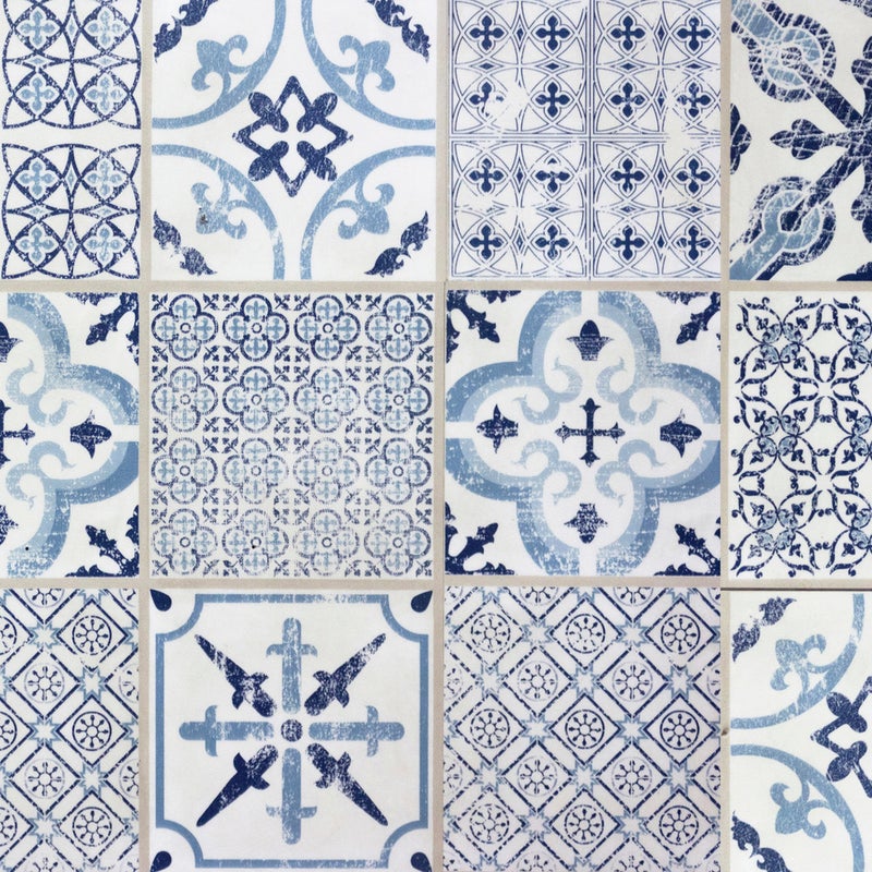 Dywan winylowy Kolaż vintage 50x100 cm - antypoślizgowy PVC, winylowy do kuchni lub salonu, zmywalny, wodoodporny, niebieski