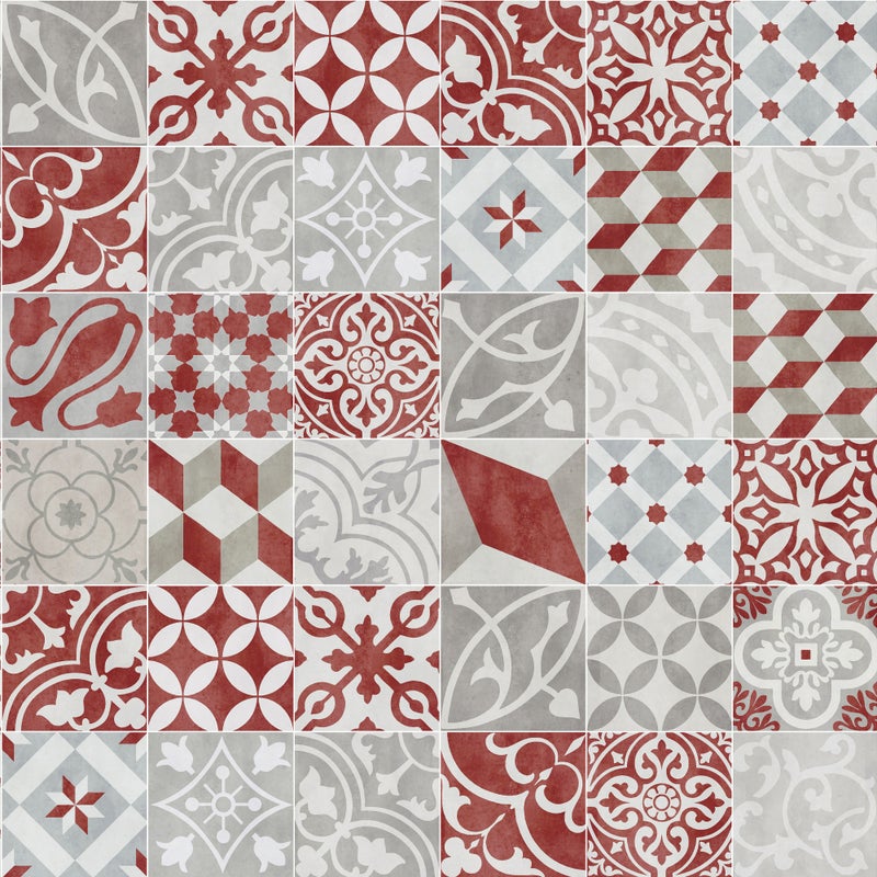 Dywan winylowy antique czerwony 100x133 cm - antypoślizgowy PVC, winylowy do kuchni lub salonu, zmywalny, styl hydrauliczny