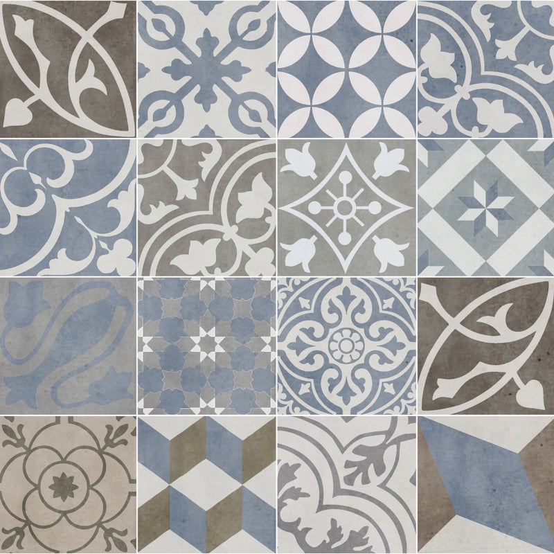 Dywan winylowy antique niebieski 66x100 cm - antypoślizgowy PVC, winylowy do kuchni lub salonu, zmywalny, styl hydrauliczny