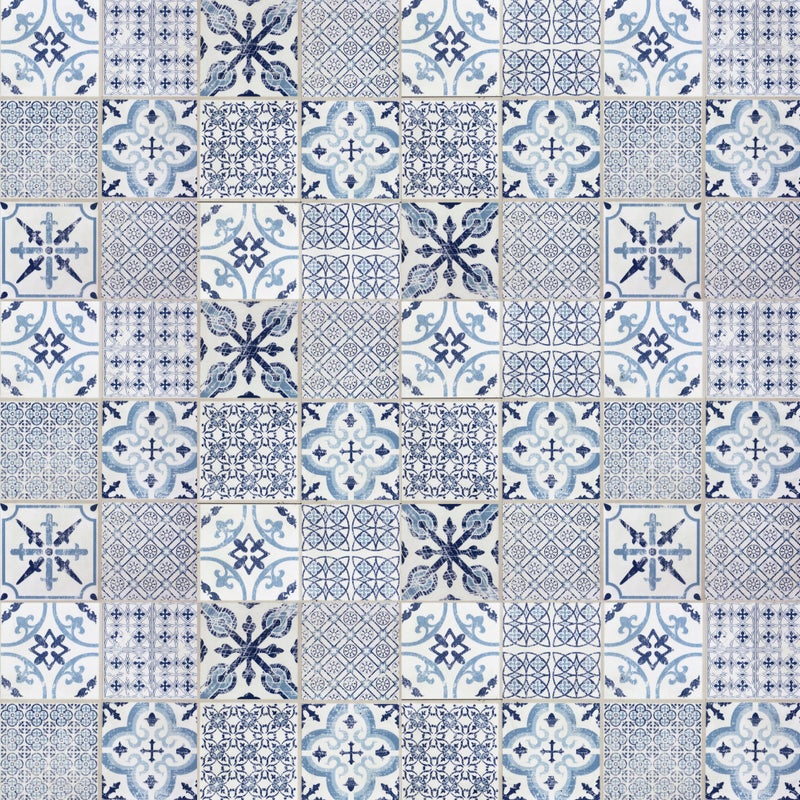 Dywan winylowy Kolaż vintage 133x200 cm - antypoślizgowy PVC, winylowy do kuchni lub salonu, zmywalny, wodoodporny, niebieski