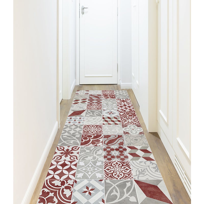 Dywan winylowy antique czerwony 80x300 cm - antypoślizgowy PVC, winylowy do kuchni lub salonu, zmywalny, styl hydrauliczny