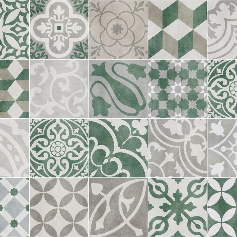 Dywan winylowy antique zielony 80x300 cm - antypoślizgowy PVC, winylowy do kuchni lub salonu, zmywalny, styl hydrauliczny