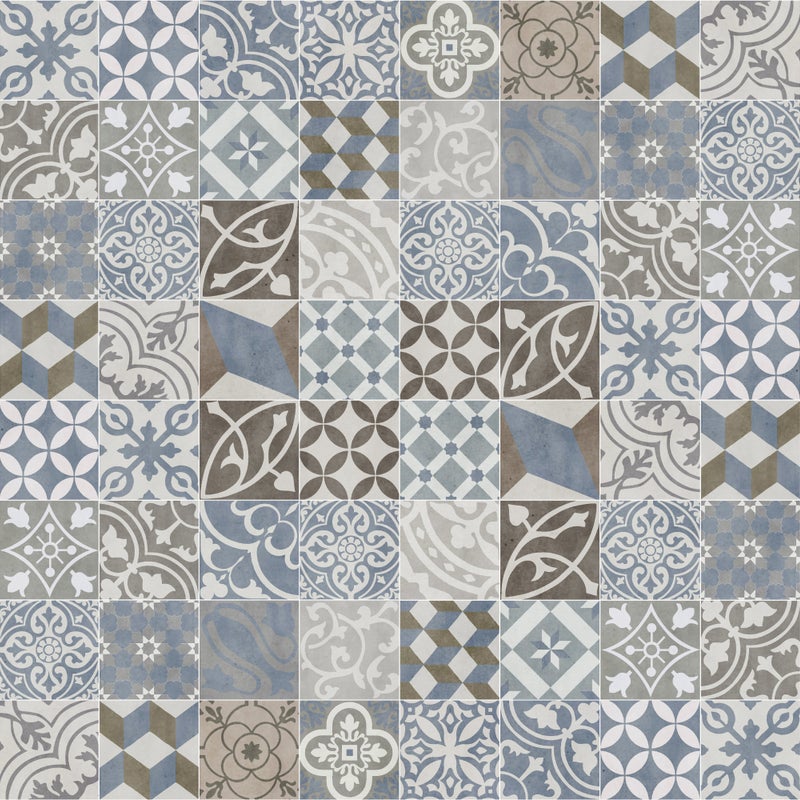 Dywan winylowy antique niebieski 133x200 cm - antypoślizgowy PVC, winylowy do kuchni lub salonu, zmywalny, styl hydrauliczny