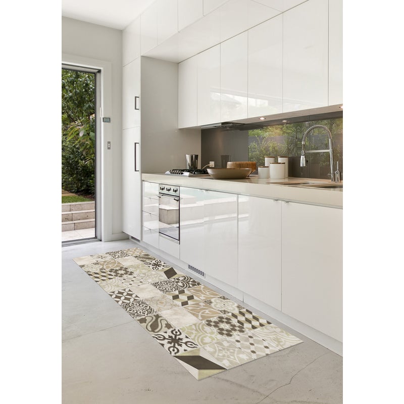 Dywan winylowy Miguel sepia 66x100 cm - PVC antypoślizgowa, winylowa do kuchni lub salonu, zmywalna, styl hydrauliczny