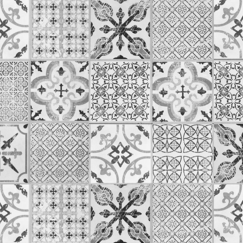 Dywanik winylowy Collage vintage szary 66x150 cm - PVC antypoślizgowy, winylowy do kuchni lub salonu, zmywalny, wodoodporny, szary