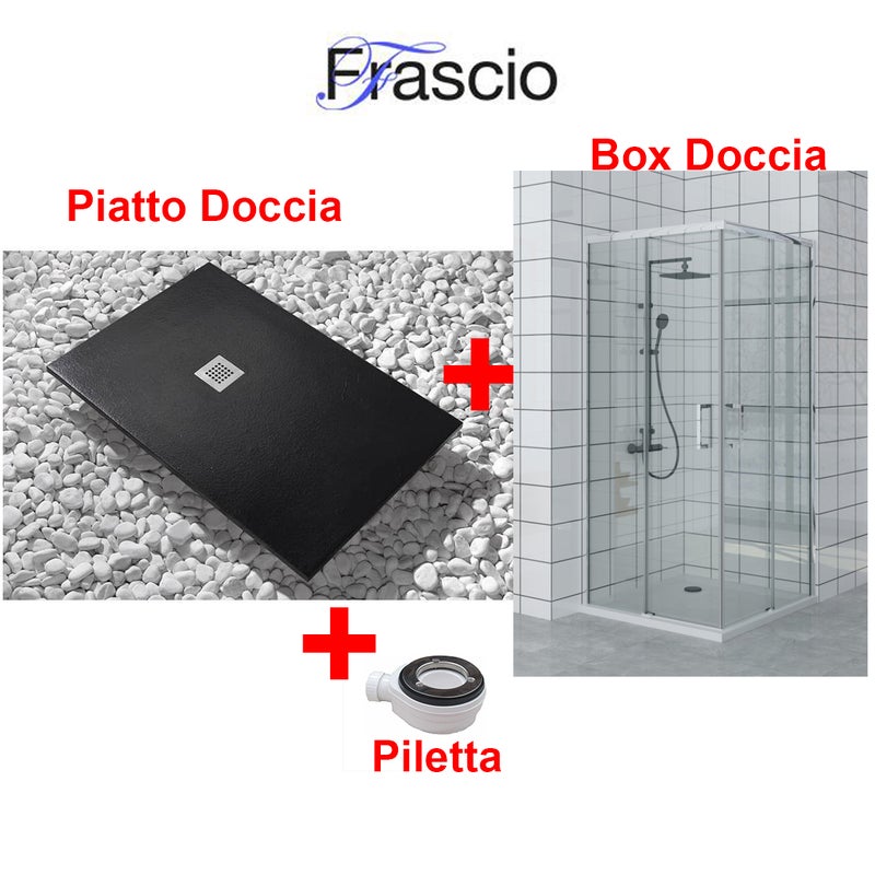 Brodzik Vulcano Line Slim Black 80x100 cm + Kabina prysznicowa 80x100 cm z otworem narożnym - FRASCIO