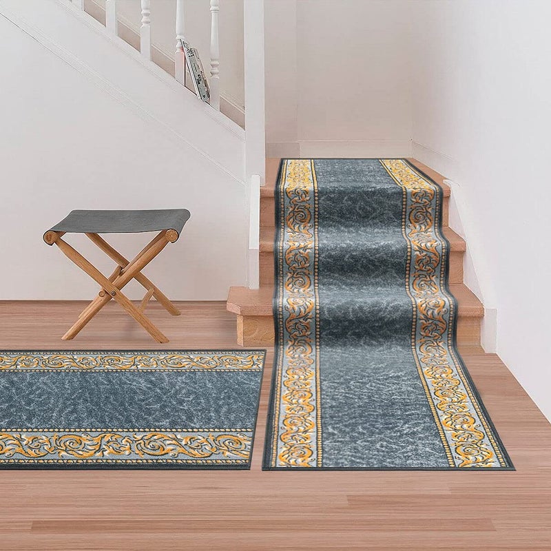 Biegacz Schodowy 67x900 cm 100% Made in Italy Burta Korytarz Kroki Zygzak Szary