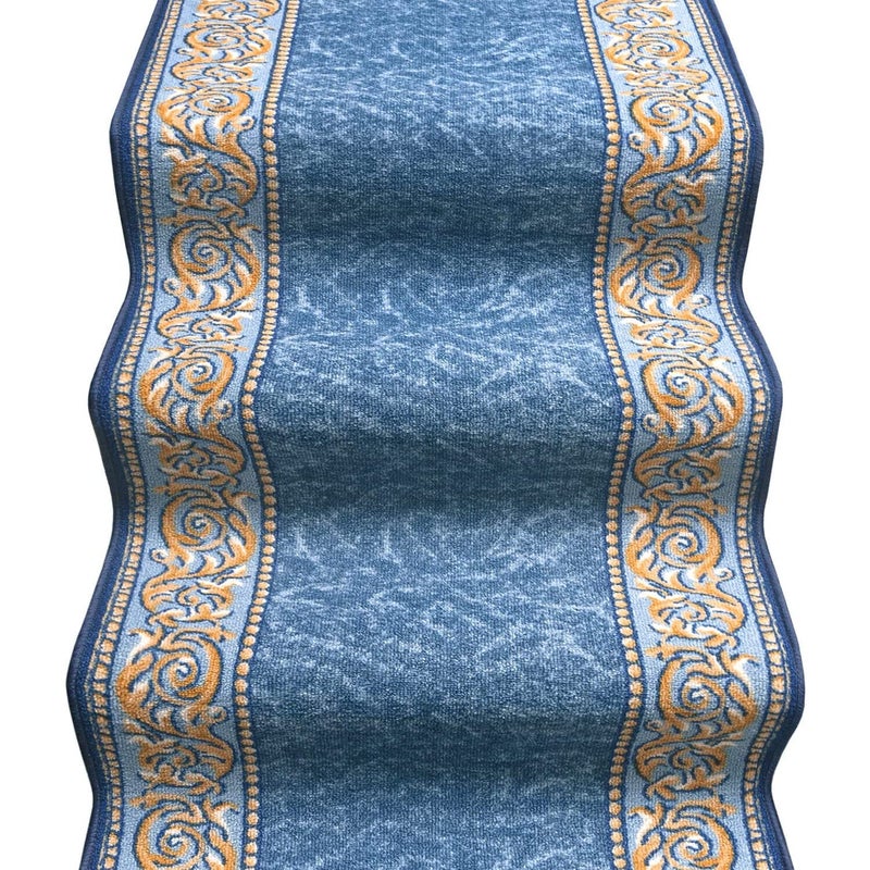 Biegacz Schodowy 67x800 cm 100% Made in Italy Burta Korytarz Kroki Zygzak Niebieski