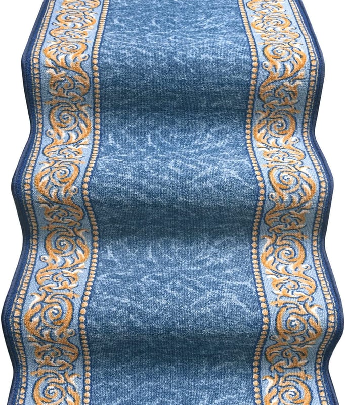 Biegacz Schodowy 67x650 cm 100% Made in Italy Burta Korytarz Kroki Zygzak Niebieski