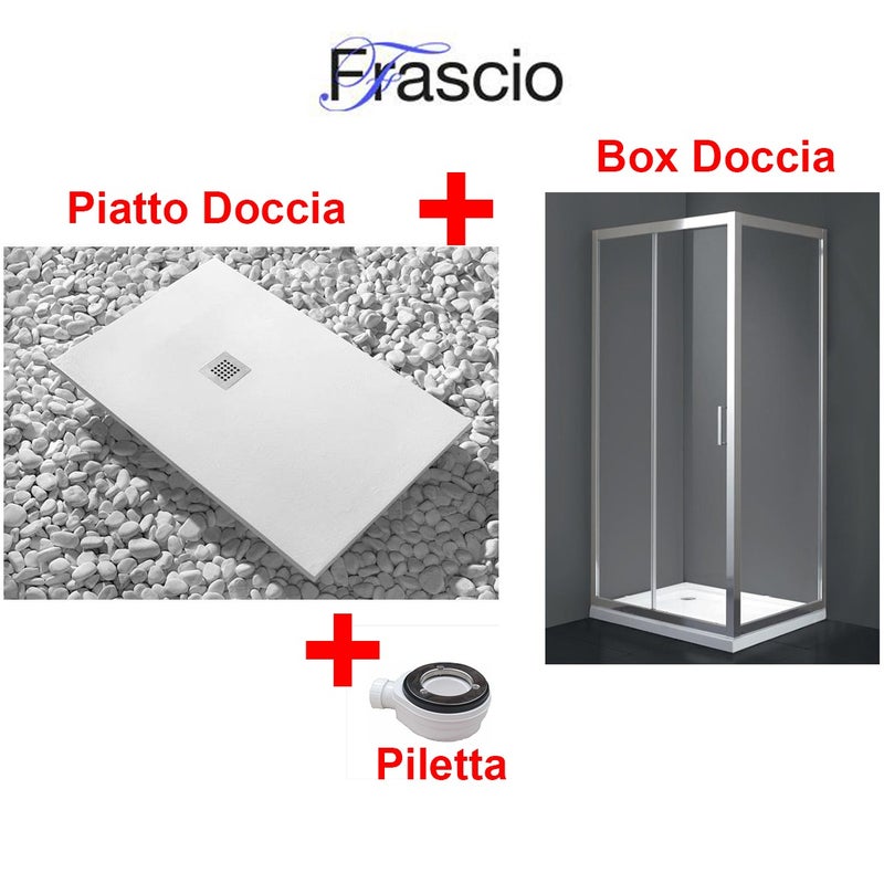 Brodzik Vulcano Line Slim 70x150 cm, biały + kabina prysznicowa 70x150 cm z jedną stałą taflą szkła i podwójnym otworem szklanym z przodu - FRASCIO