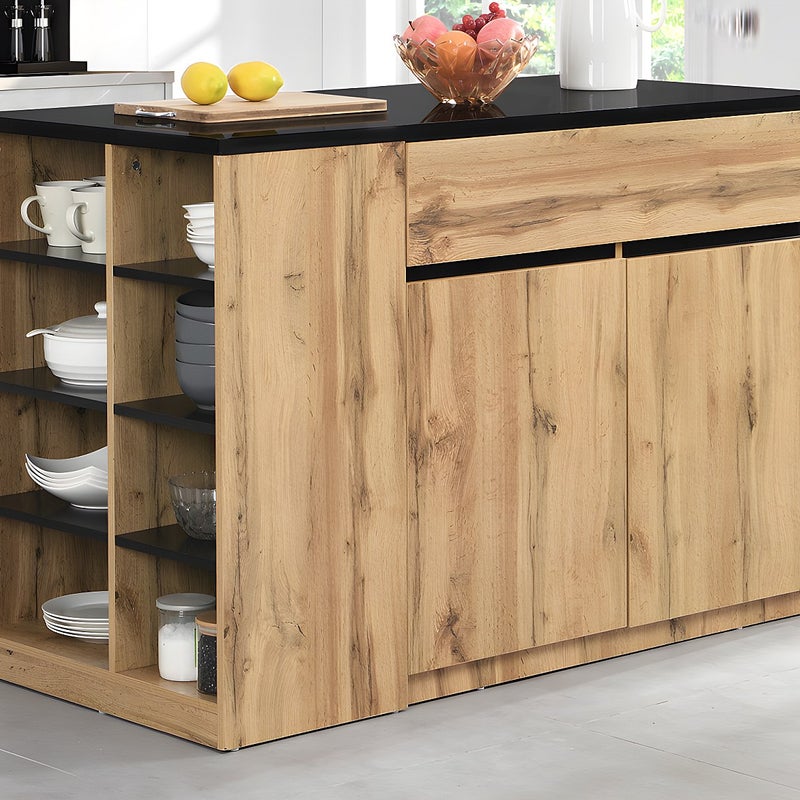 Wyspa kuchenna z miejscem do przechowywania - Kolor czarny i naturalny - MEILI