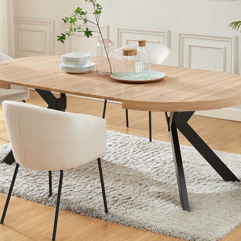 Rozkładany stół do jadalni 4 do 8 osób z MDF i stali - Naturalny i czarny - KOMONI