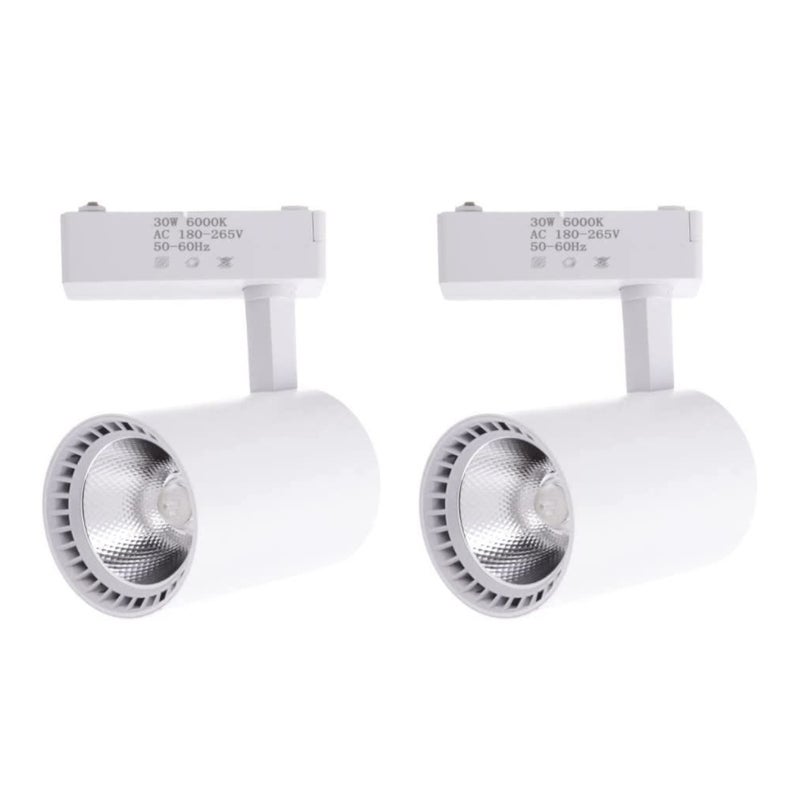 Pakiet x2 Reflektor sufitowy Led Track Spotlight Biały 30W, Chłodna biel 6000K, 2200 lumenów, 220V 50-60Hz Jednofazowy