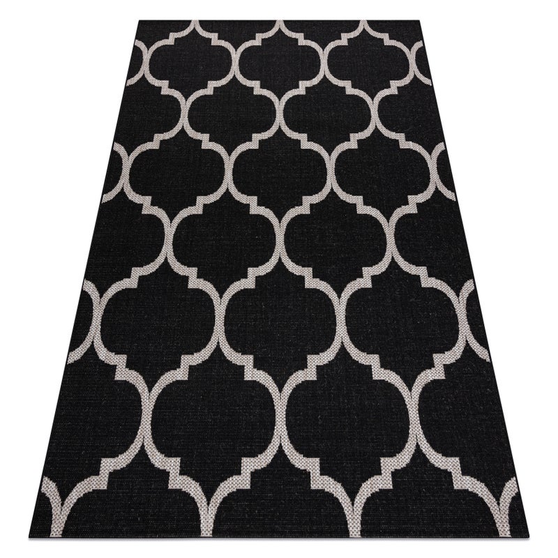 DYWAN SZNURKOWY SIZAL FLOORLUX 20608 , koniczyna marokańska, trellis czarny / srebrny 60x110 cm
