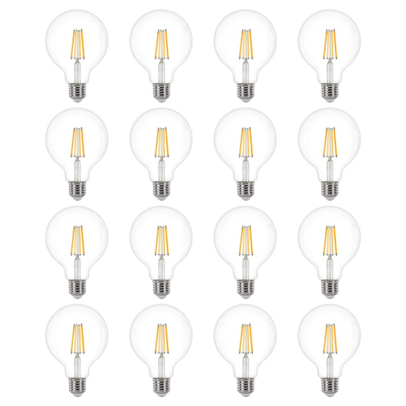 LEXMAN - Opakowanie 16 żarówek LED z żarnikiem - E27 - 1055LM - 4,9 W, co odpowiada 75 W - Ø 95 mm - 2700 K - Ciepła biel