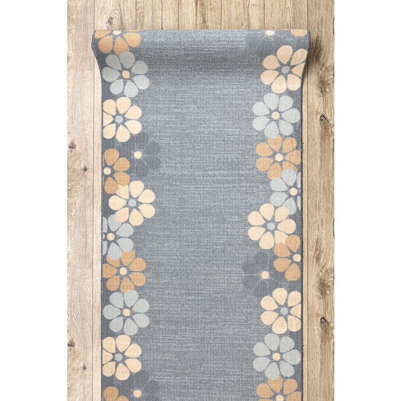 CHODNIK podgumowany MARGARETKA kwiatek, guma szary 57 cm 57x750 cm