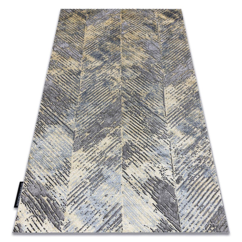 Dywan DE LUXE nowoczesny 2087 Jodełka Chevron vintage przecierany - Strukturalny złoty / szary 120x170 cm