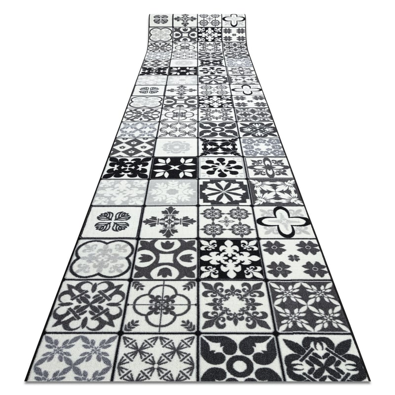 CHODNIK podgumowany 100cm AZULEJO PATCHWORK, PŁYTKI LIZBOŃSKIE szary / czarny 100x970 cm