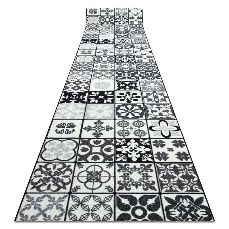 CHODNIK podgumowany 57cm AZULEJO PATCHWORK, PŁYTKI LIZBOŃSKIE szary / czarny 57x880 cm