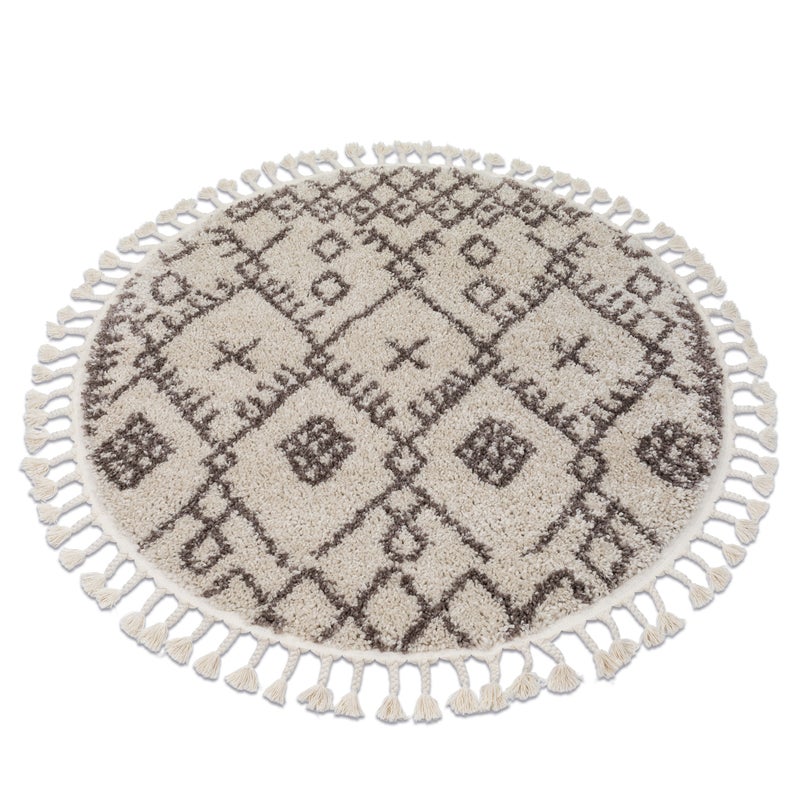 Dywan BERBER TANGER B5940 koło krem / brąz Frędzle berberyjski marokański shaggy koło 120 cm