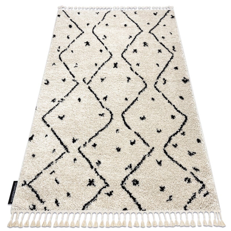 Dywan BERBER TETUAN B751 zygzak krem Frędzle berberyjski marokański shaggy 80x150 cm