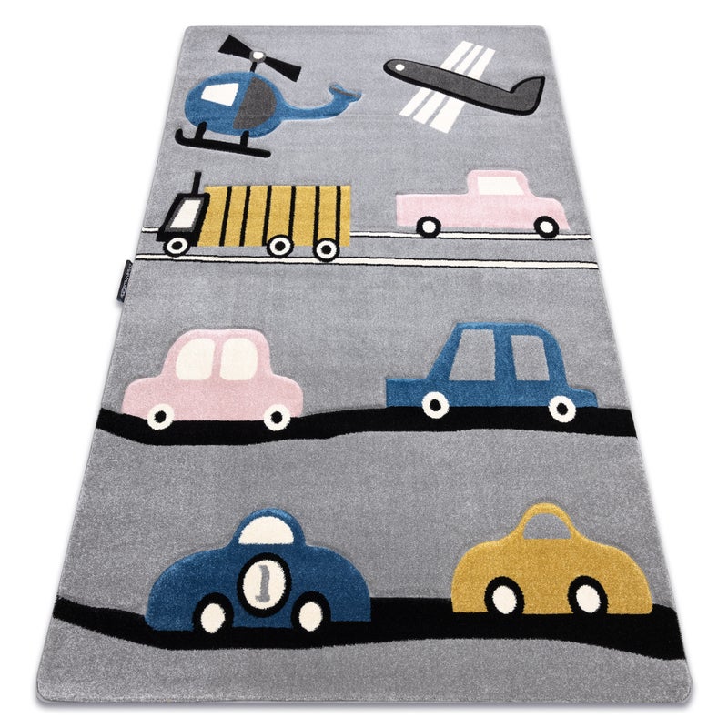 Dywan PETIT TOYS ZABAWKI SAMOCHODY szary 160x220 cm