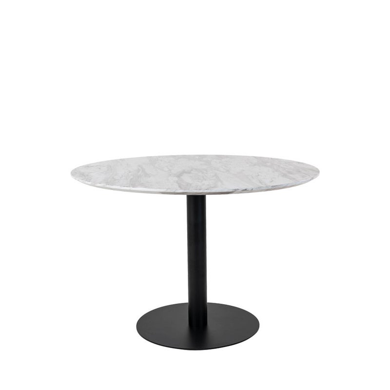 Bologna Stół do jadalni Ø110 cm wygląd marmuru, nogi czarne, biel.