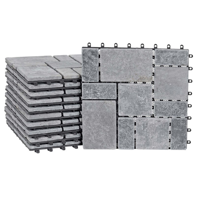 Płytka kamienna HWC-K70, płytka podłogowa, płytka balkonowa/tarasowa z kamienia naturalnego, 11 sztuk po 30 x 30 cm = 1 m² ~ ciemnoszara